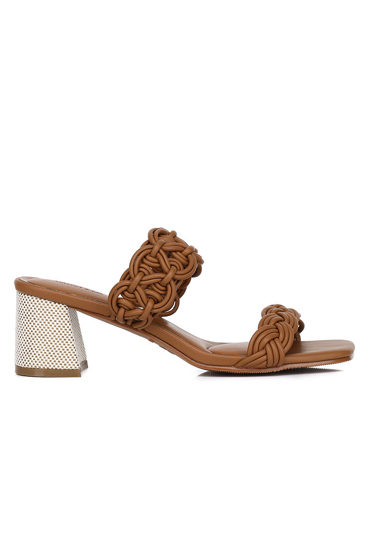 Mahia Braided Strap Heels (Brown)