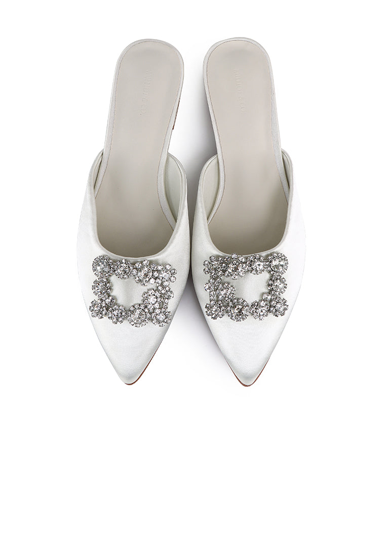 Doretta Embellishment Slip Ons Heels (White)