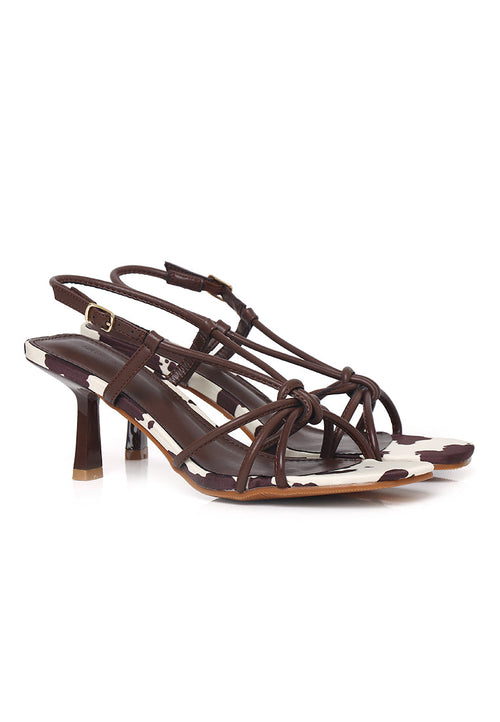Anneliese Cow Print Strappy Heels (Brown)