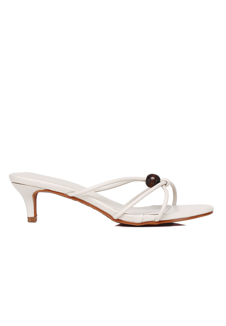 Ava Beads Strappy Heels (Beige)