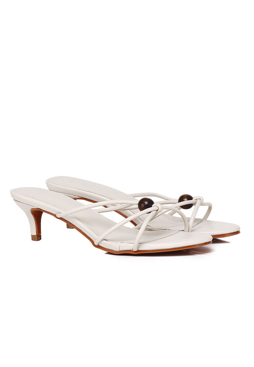 Ava Beads Strappy Heels (Beige)