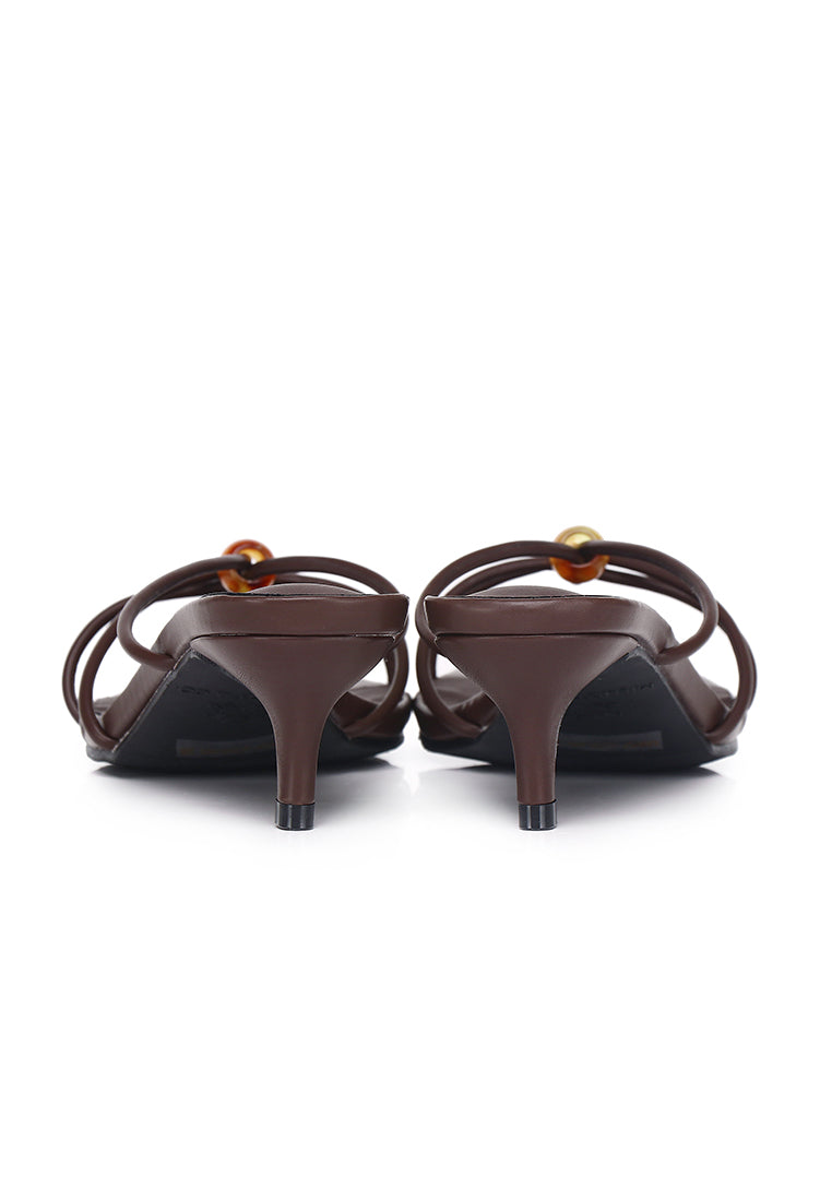 Ava Beads Strappy Heels (Brown)