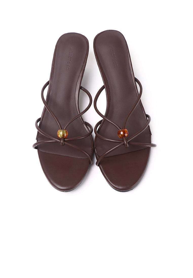 Ava Beads Strappy Heels (Brown)
