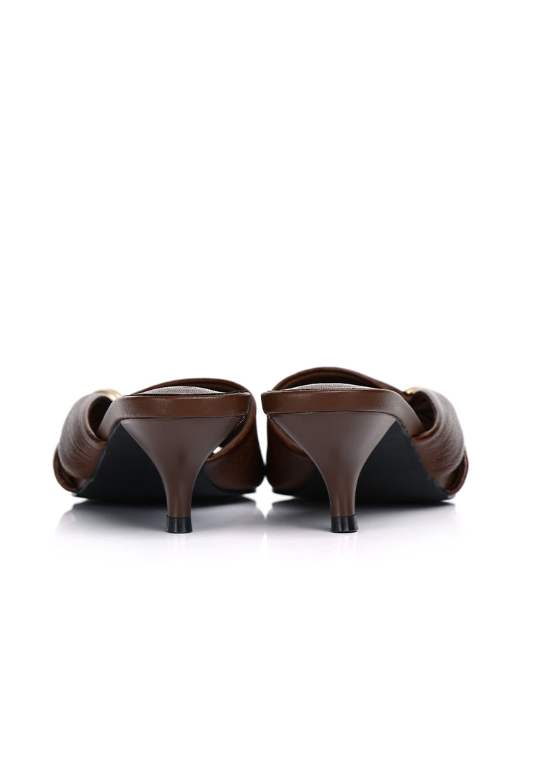 Amora Asymmetric Pleated Kitten Heels (Brown)