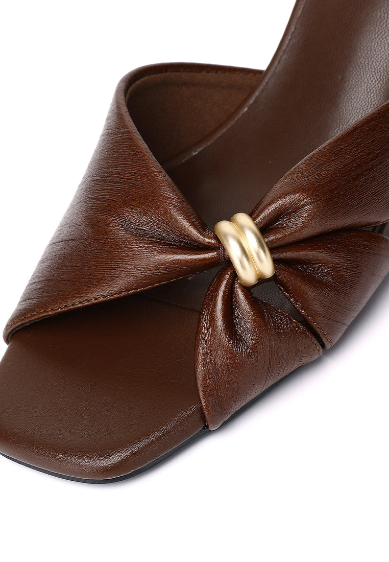 Amora Asymmetric Pleated Kitten Heels (Brown)