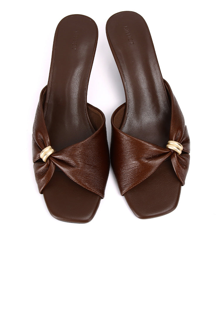 Amora Asymmetric Pleated Kitten Heels (Brown)