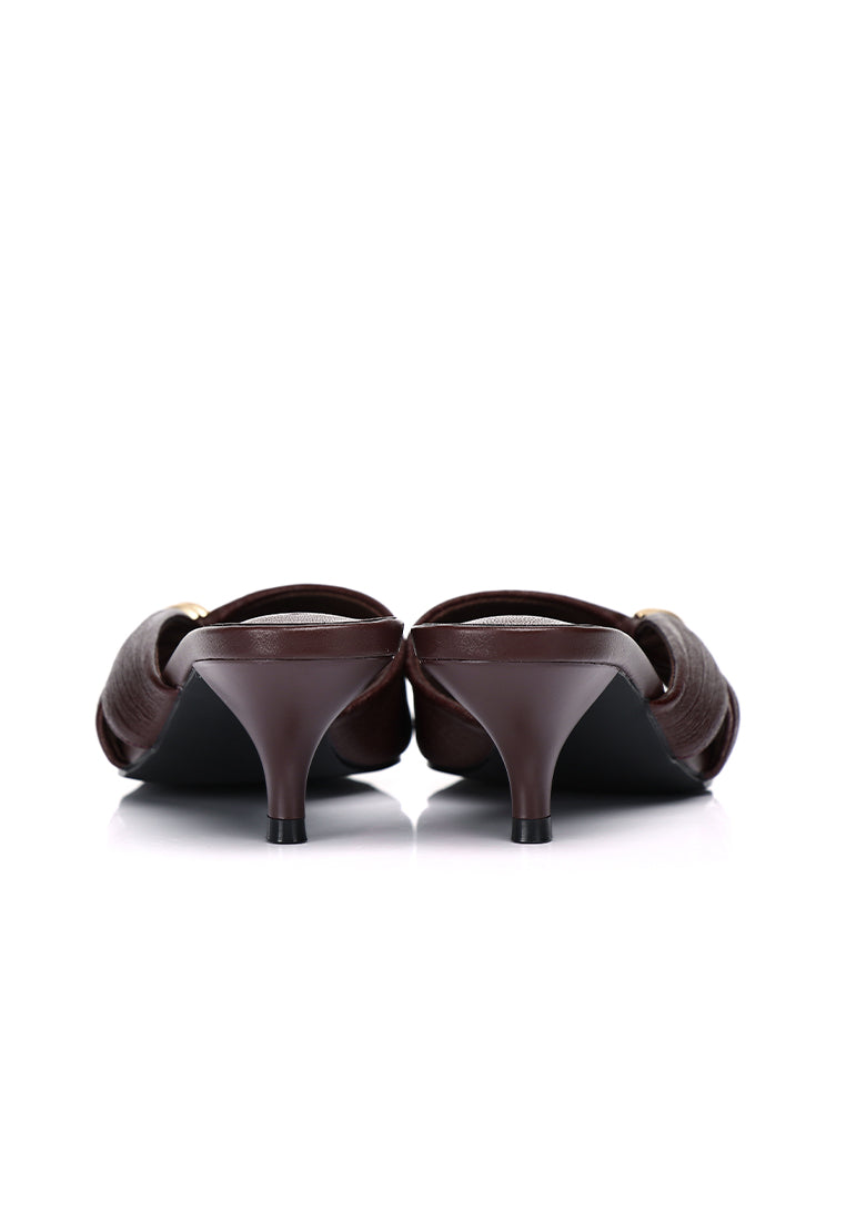 Amora Asymmetric Pleated Kitten Heels (Burgundy)