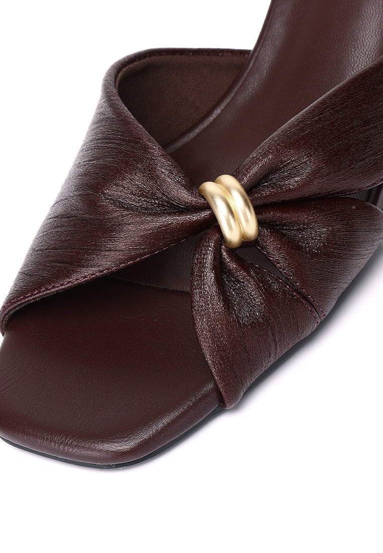Amora Asymmetric Pleated Kitten Heels (Burgundy)