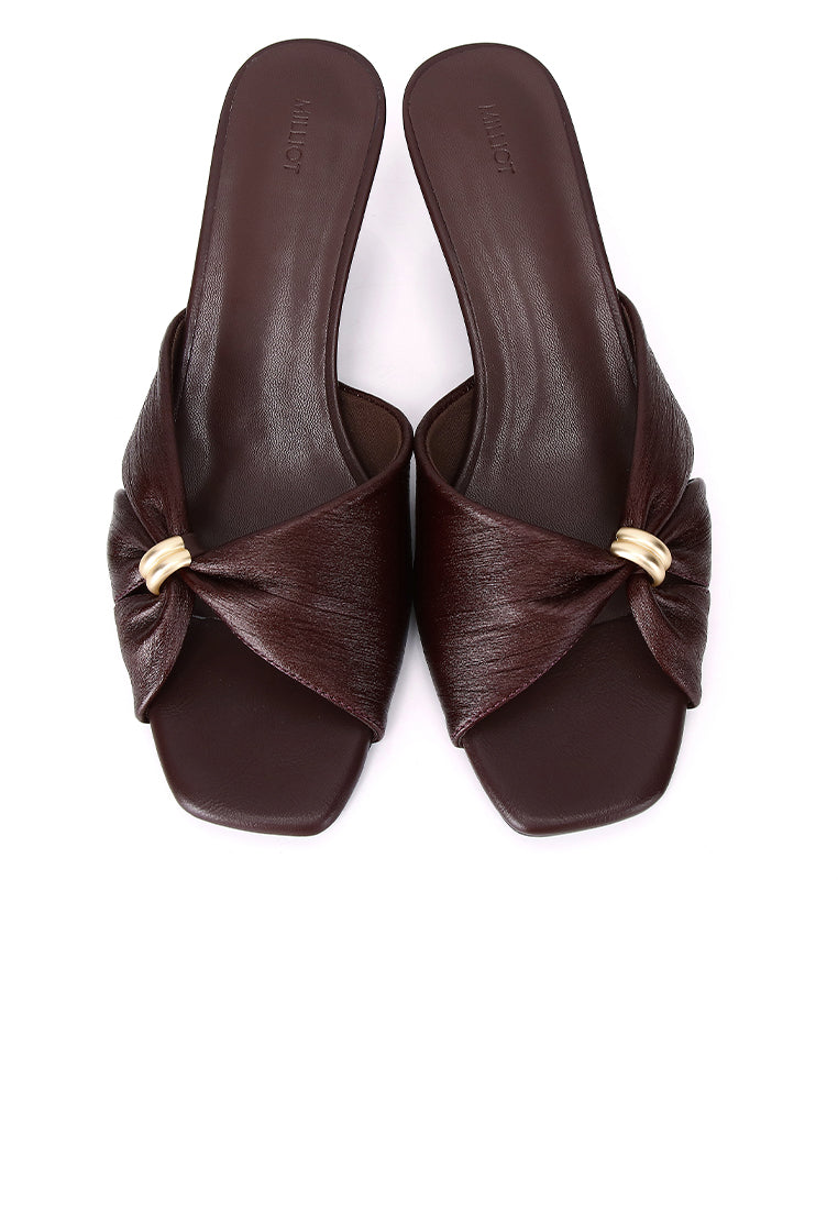 Amora Asymmetric Pleated Kitten Heels (Burgundy)