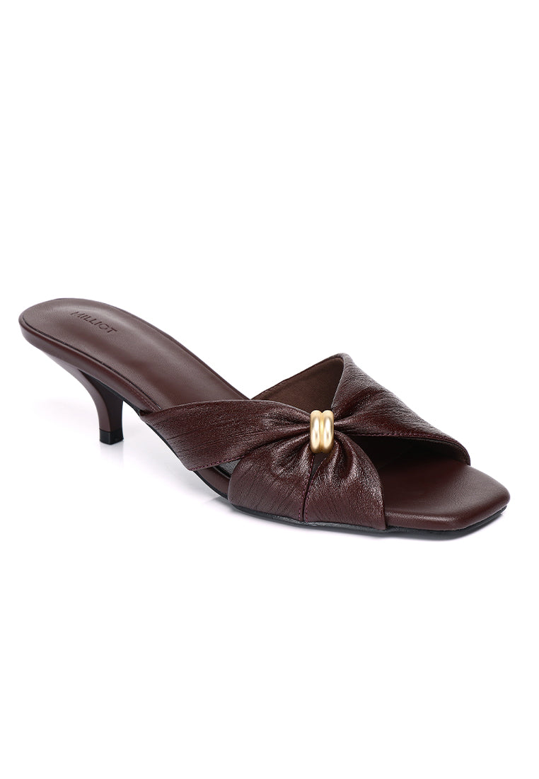 Amora Asymmetric Pleated Kitten Heels (Burgundy)