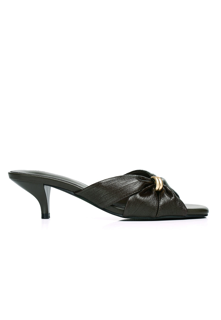 Amora Asymmetric Pleated Kitten Heels (Espresso)