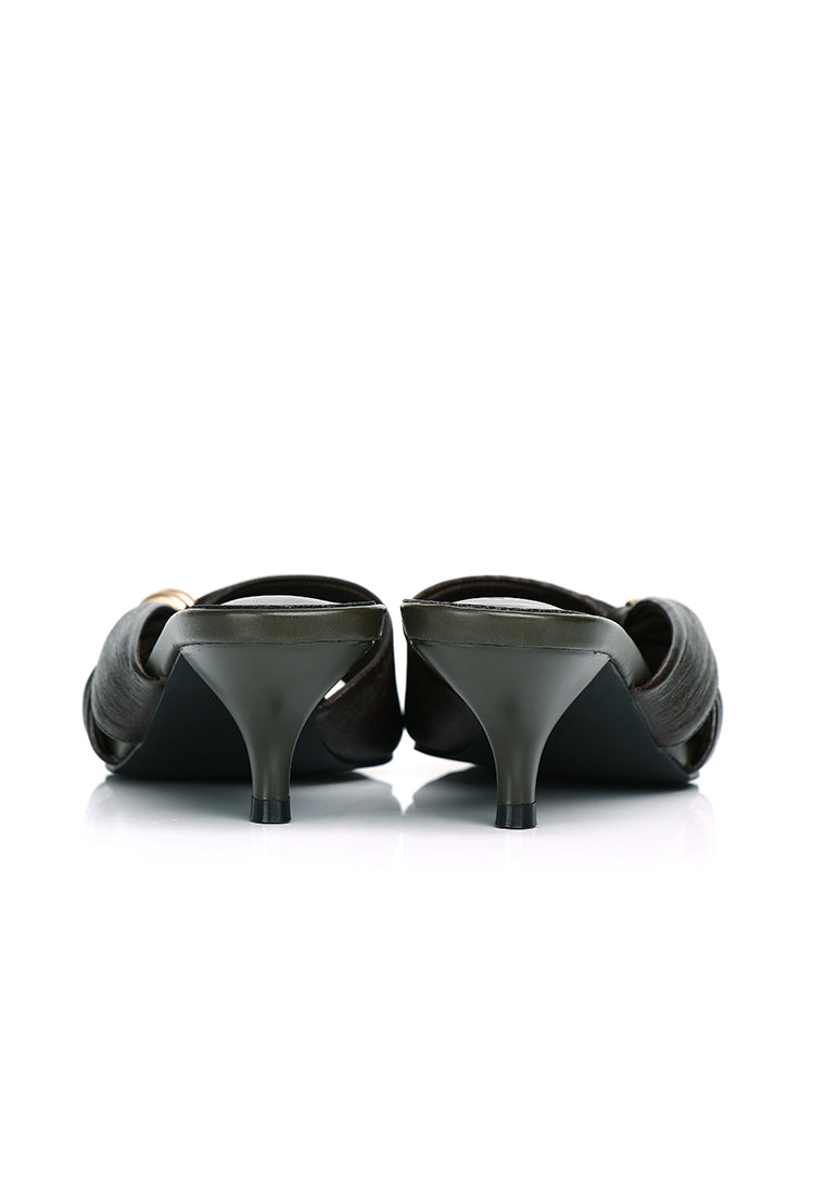 Amora Asymmetric Pleated Kitten Heels (Espresso)