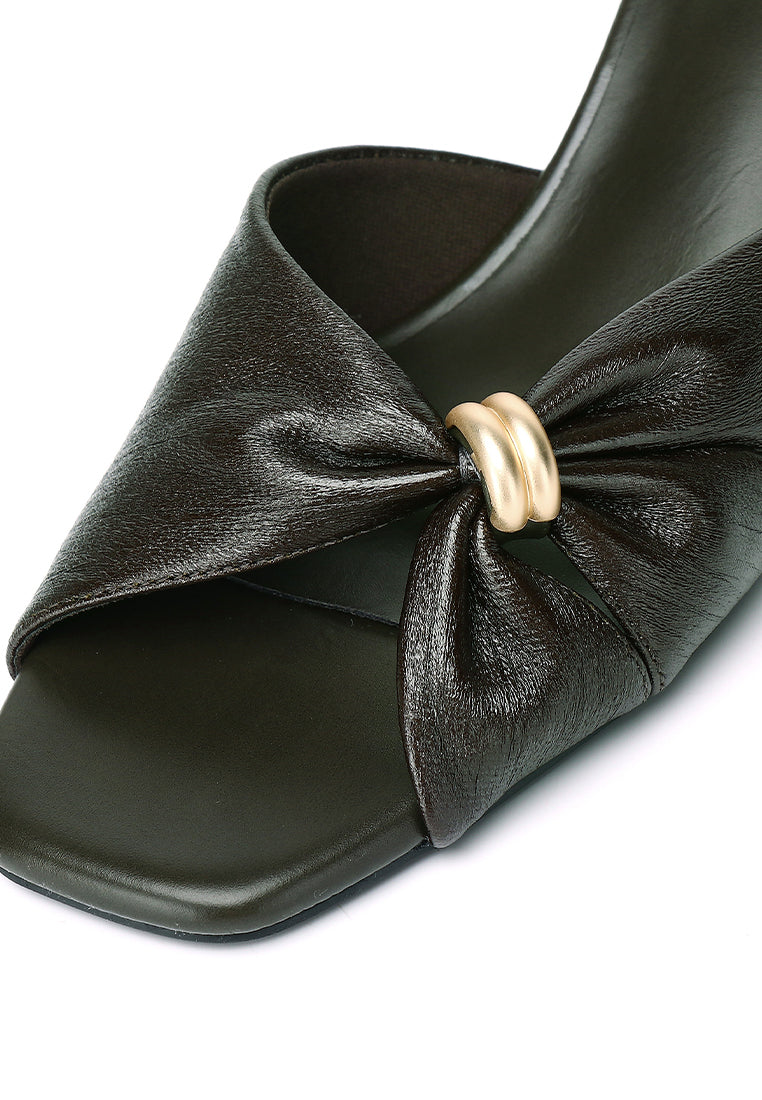 Amora Asymmetric Pleated Kitten Heels (Espresso)