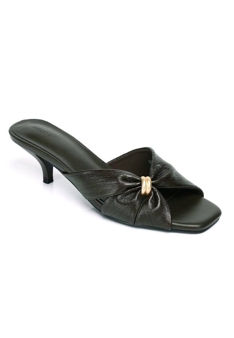 Amora Asymmetric Pleated Kitten Heels (Espresso)