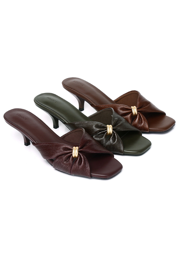 Amora Asymmetric Pleated Kitten Heels (Espresso)