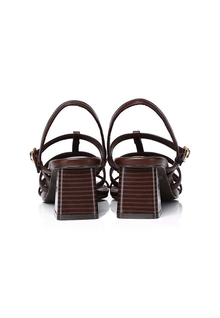 Alana Strappy Block Heels (Brown)