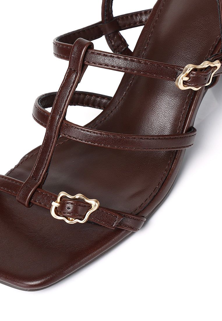 Alana Strappy Block Heels (Brown)