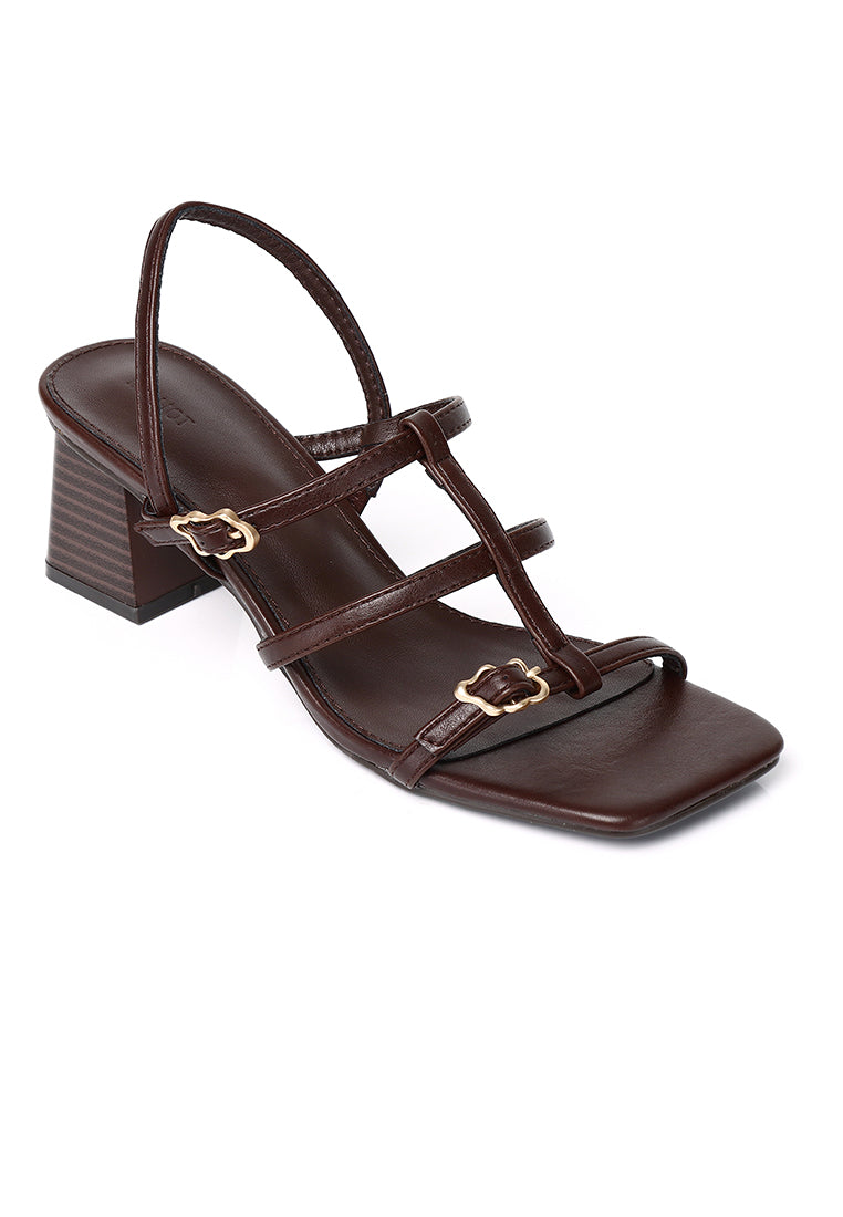 Alana Strappy Block Heels (Brown)