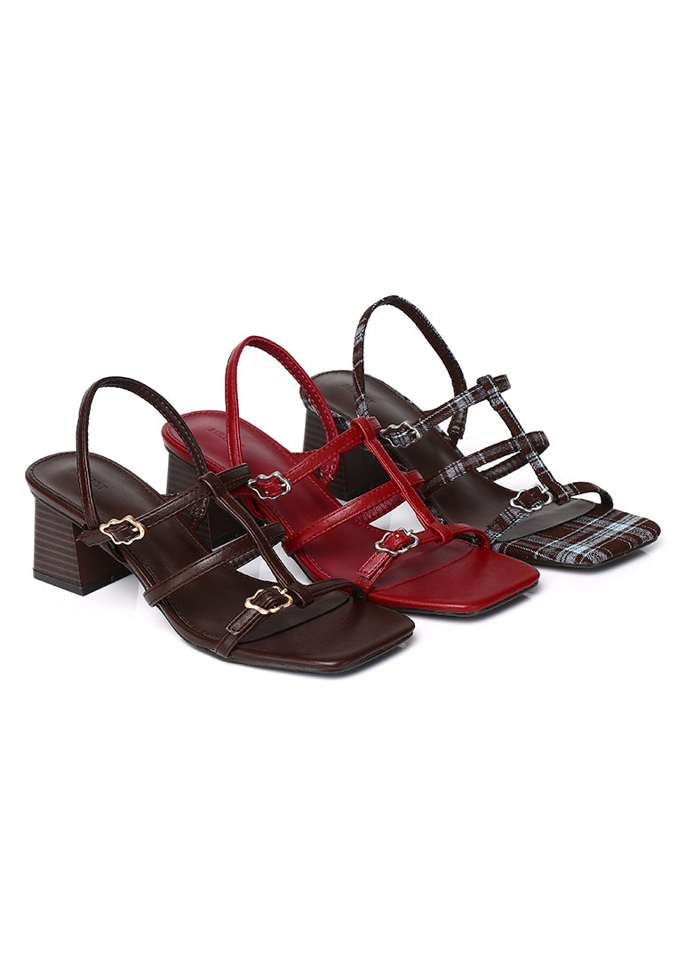 Alana Strappy Block Heels (Brown)