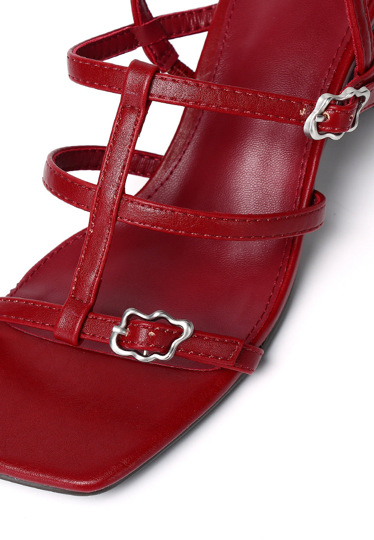 Alana Strappy Block Heels (Maroon)