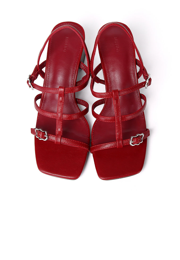Alana Strappy Block Heels (Maroon)