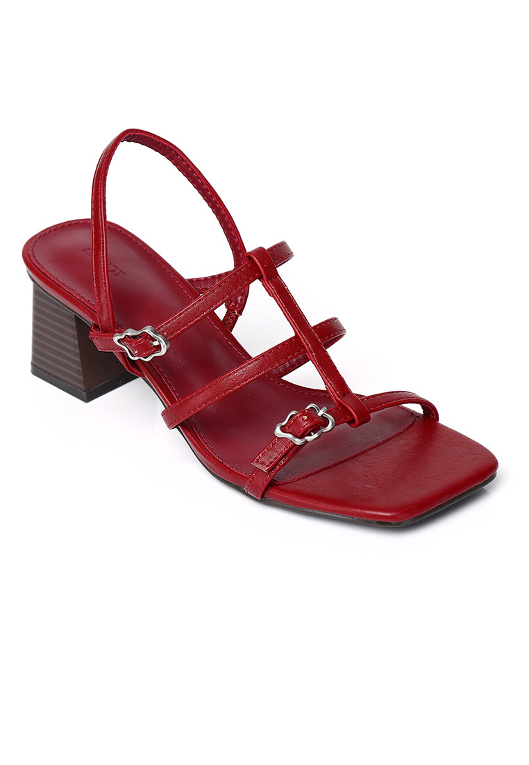 Alana Strappy Block Heels (Maroon)