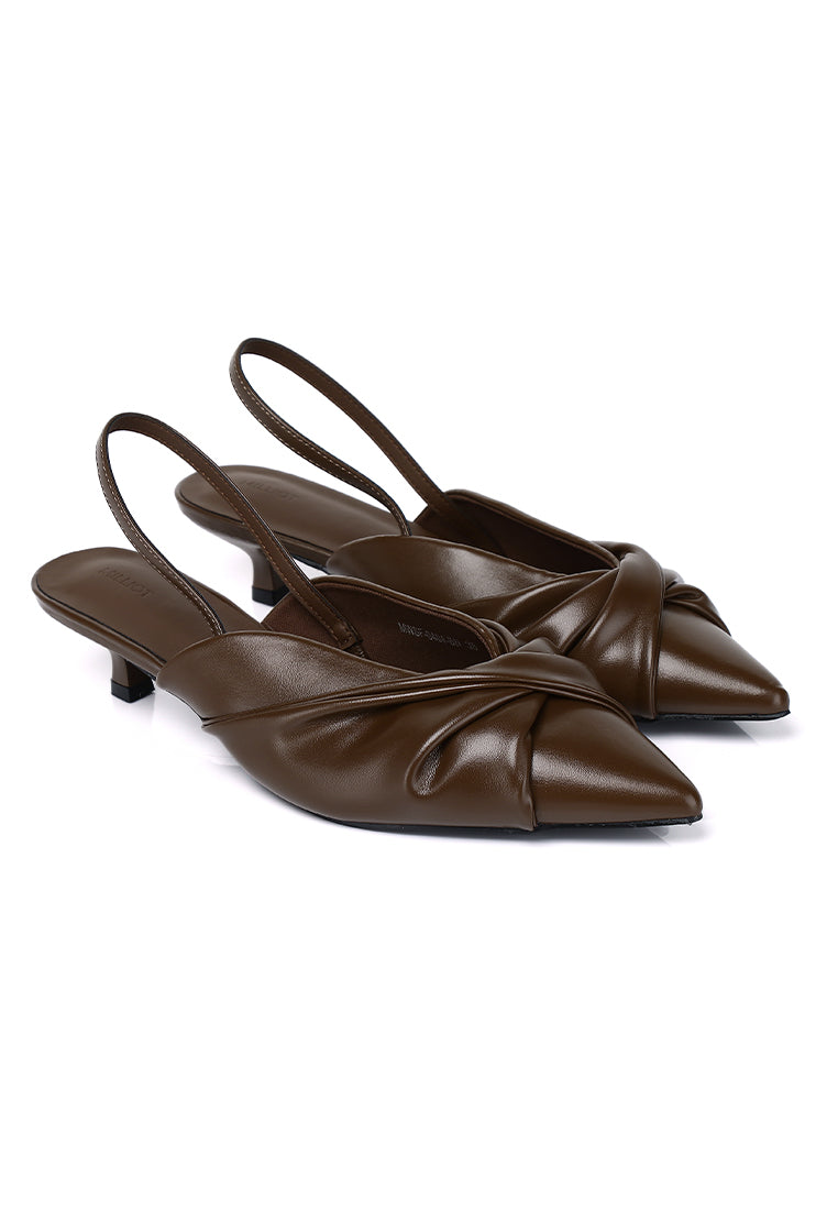 Remi Pleated Slip On Kitten Heels (Brown)