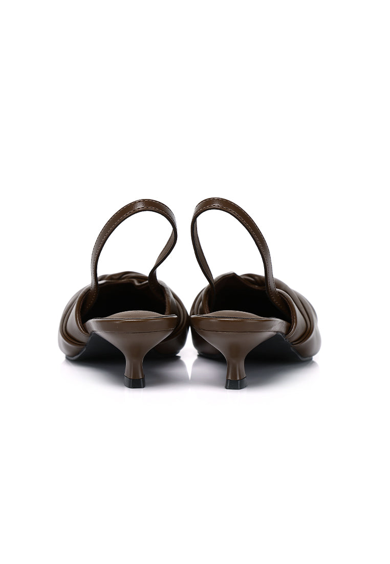 Remi Pleated Slip On Kitten Heels (Brown)