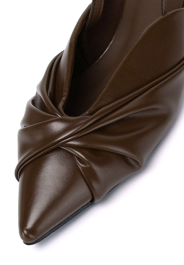 Remi Pleated Slip On Kitten Heels (Brown)