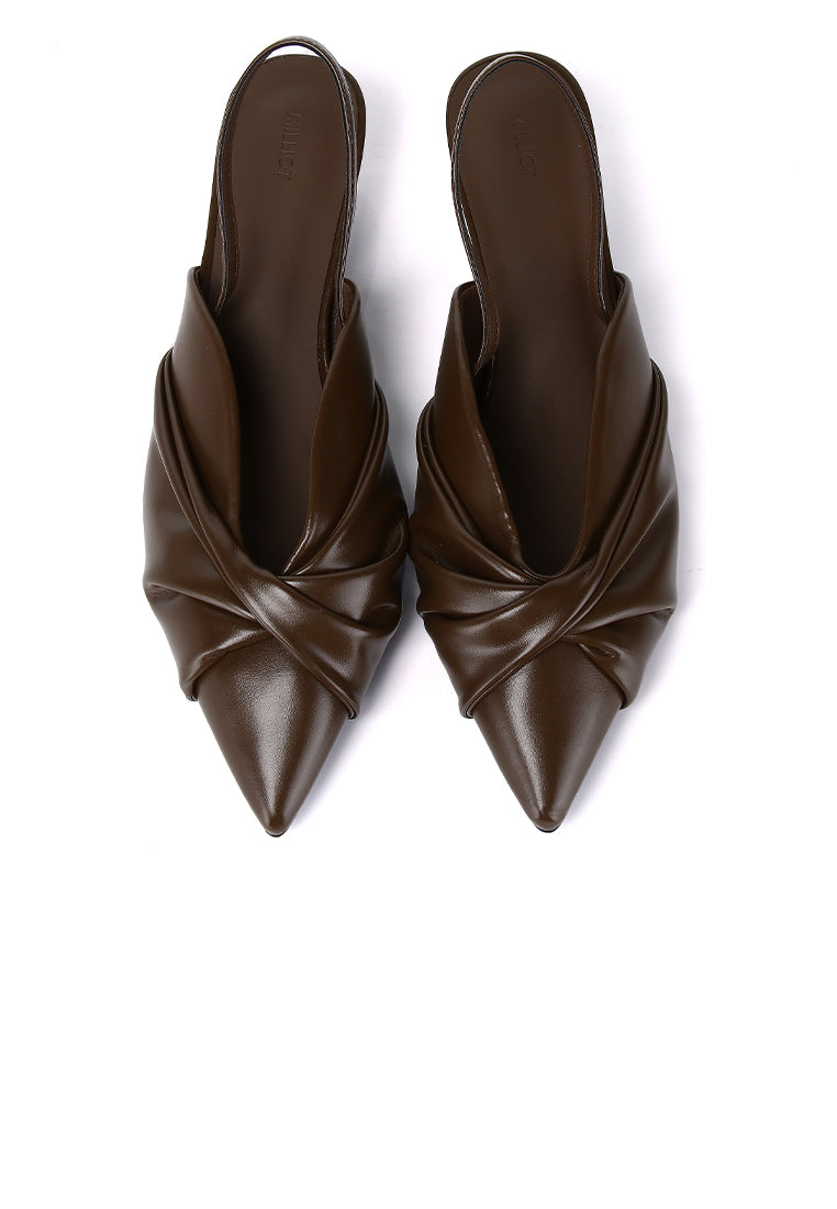 Remi Pleated Slip On Kitten Heels (Brown)
