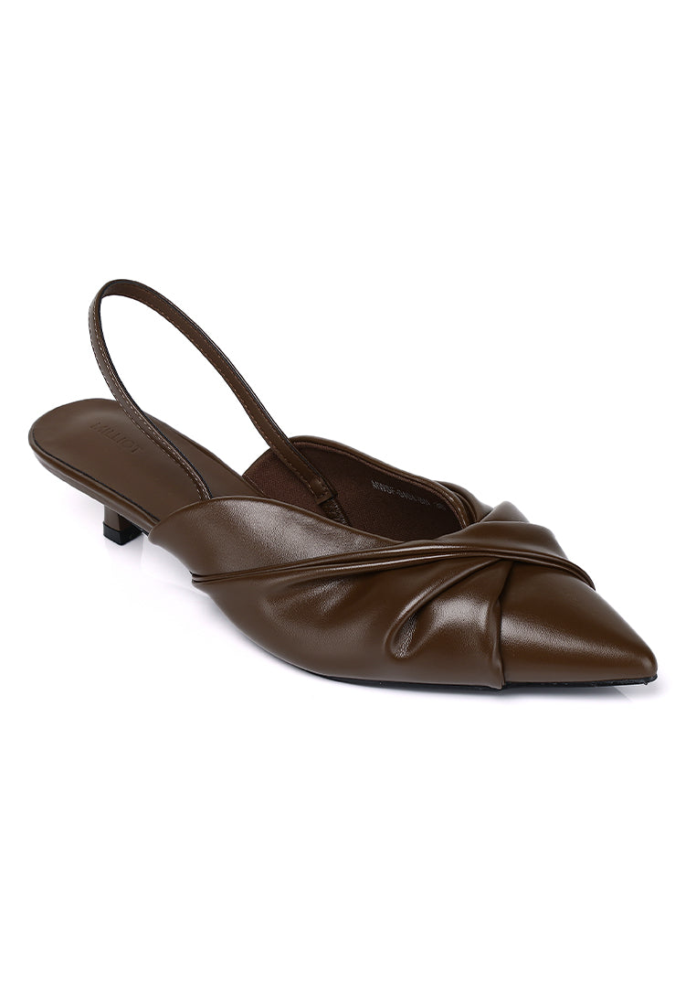Remi Pleated Slip On Kitten Heels (Brown)
