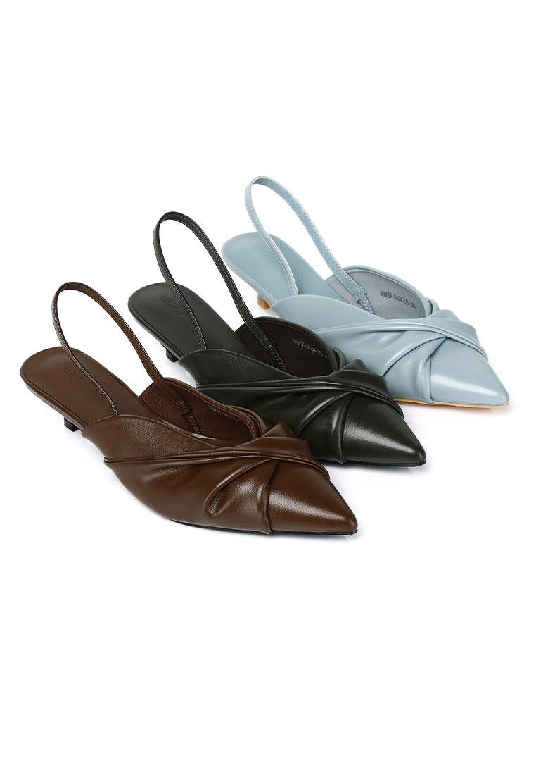 Remi Pleated Slip On Kitten Heels (Brown)