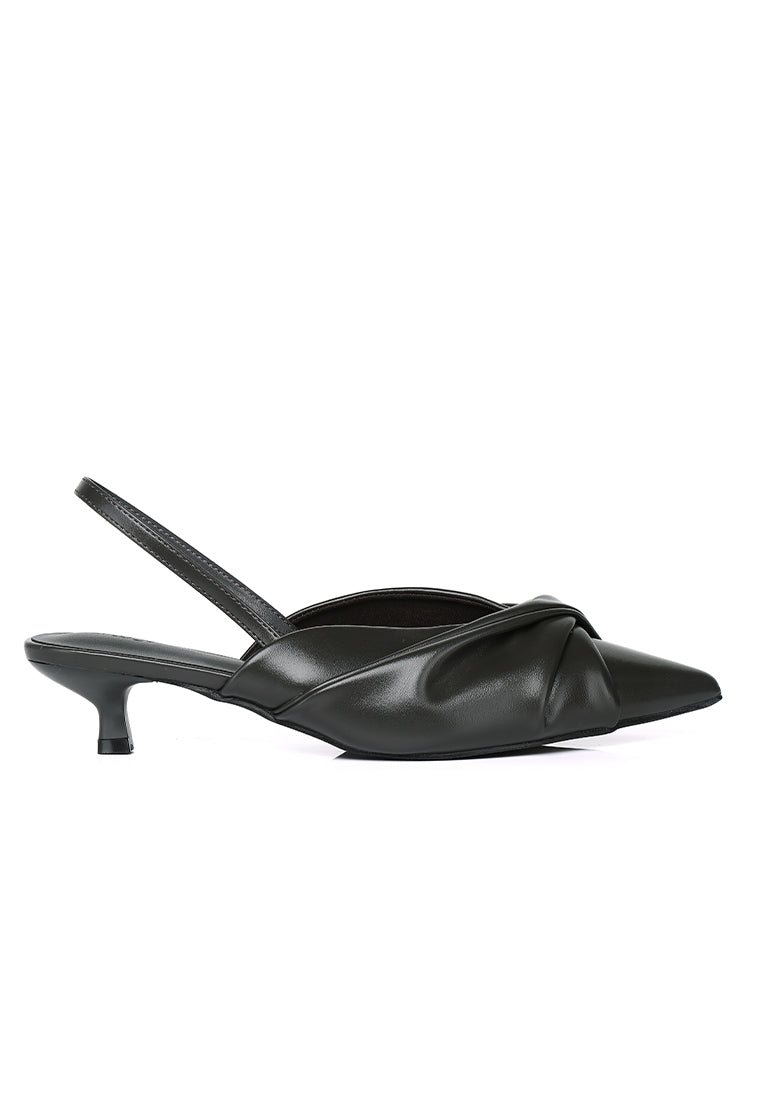 Remi Pleated Slip On Kitten Heels (Charcoal)