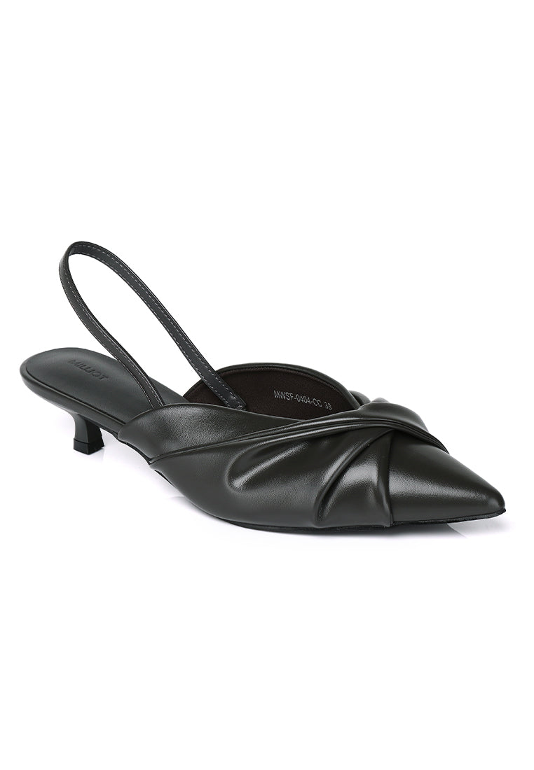 Remi Pleated Slip On Kitten Heels (Charcoal)