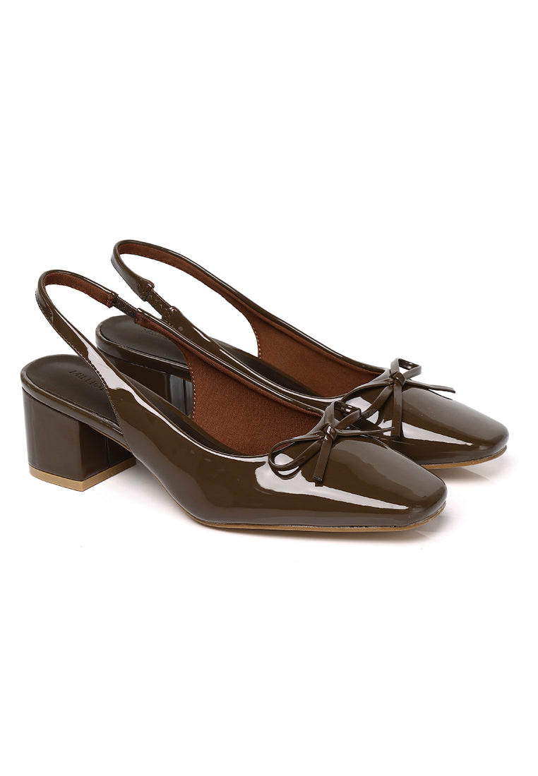 Freya Slingback Pumps With Bow (Brown)