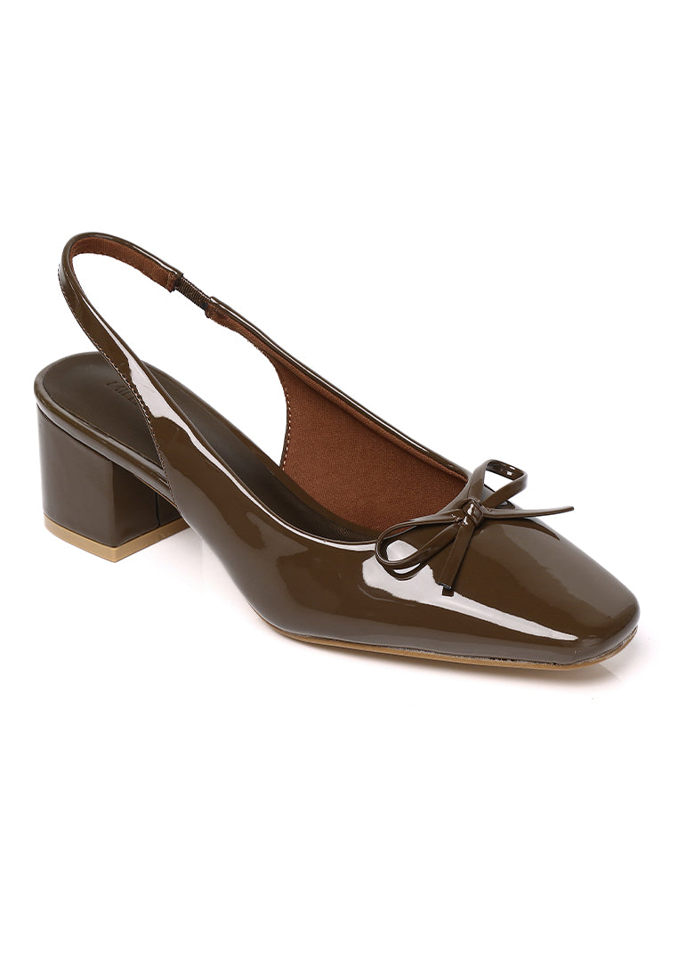 Freya Slingback Pumps With Bow (Brown)