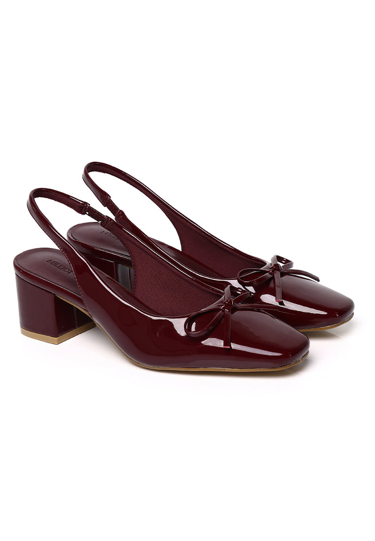 Freya Slingback Pumps With Bow (Maroon)