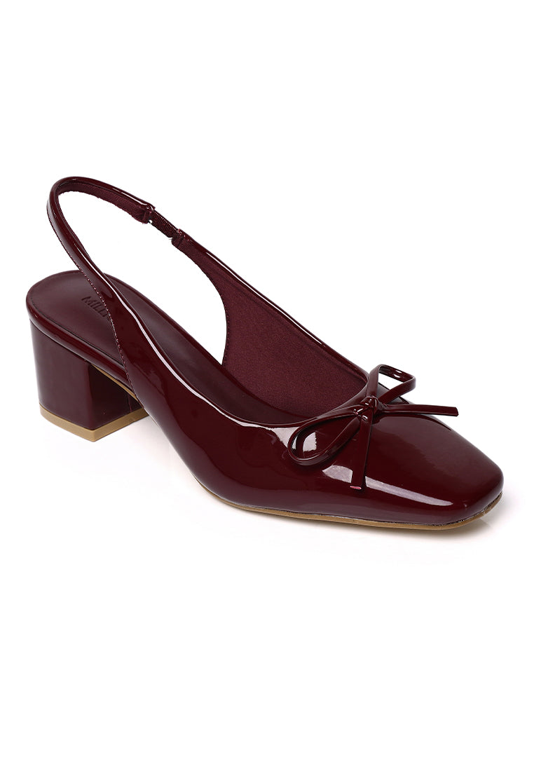 Freya Slingback Pumps With Bow (Maroon)