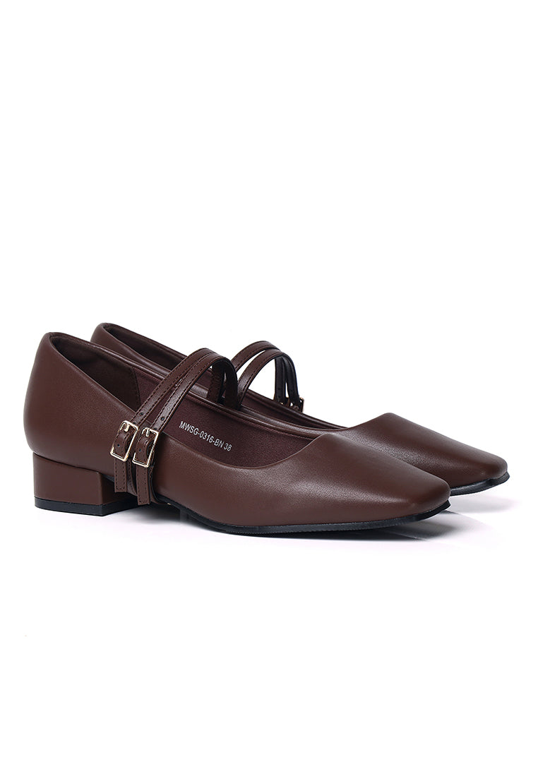 Florence Interchangeable Strap Mary Jane Pumps (Brown)