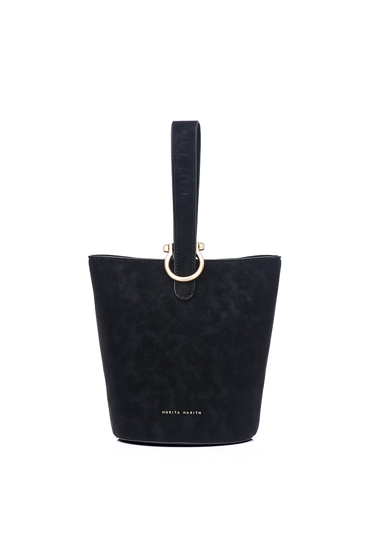 Nellie Petite Top Handle Bucket Bag (Black)