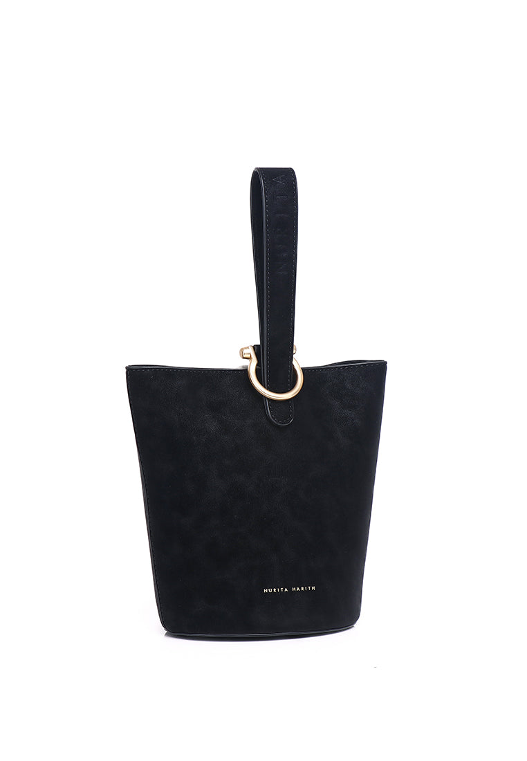 Nellie Petite Top Handle Bucket Bag (Black)