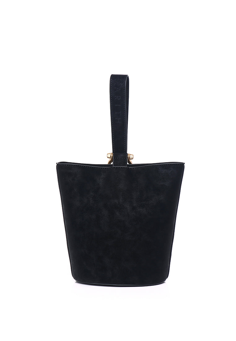 Nellie Petite Top Handle Bucket Bag (Black)