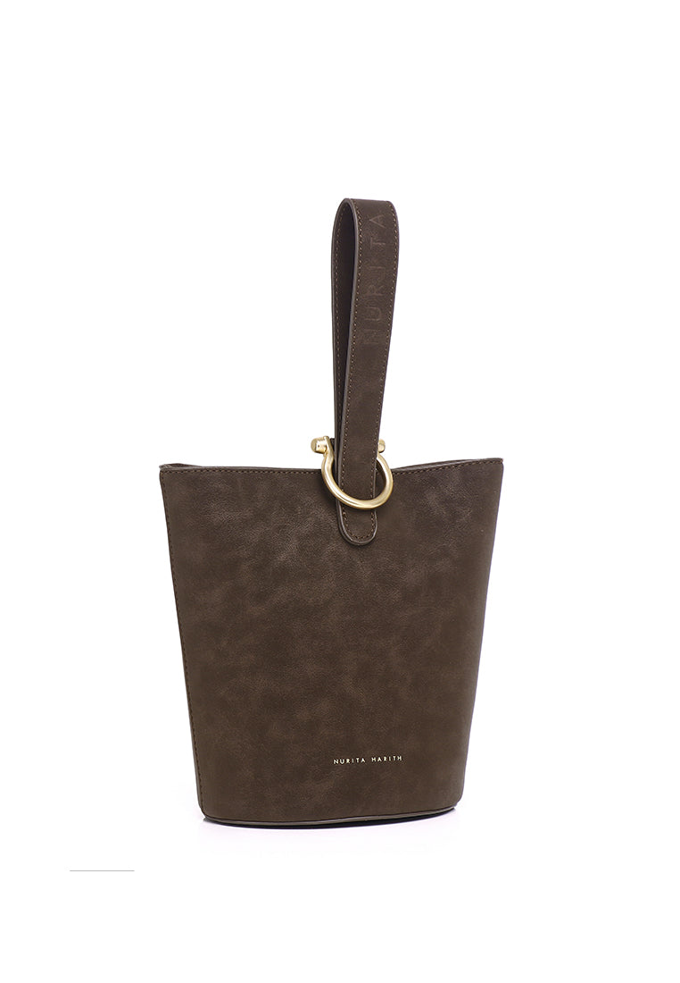 Nellie Petite Top Handle Bucket Bag (Espresso)