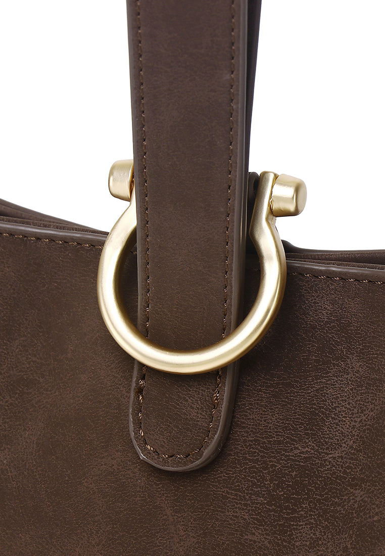 Nellie Petite Top Handle Bucket Bag (Espresso)