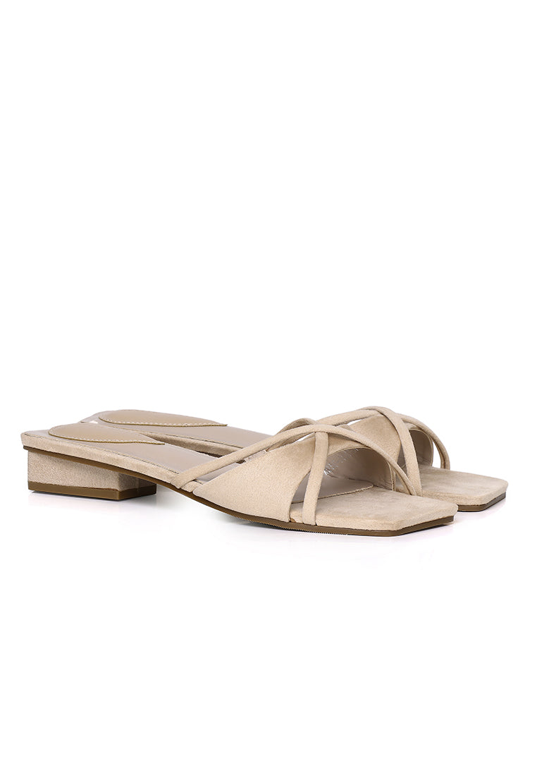 Harleen Crossed Slip Ons Sandals (Nude)