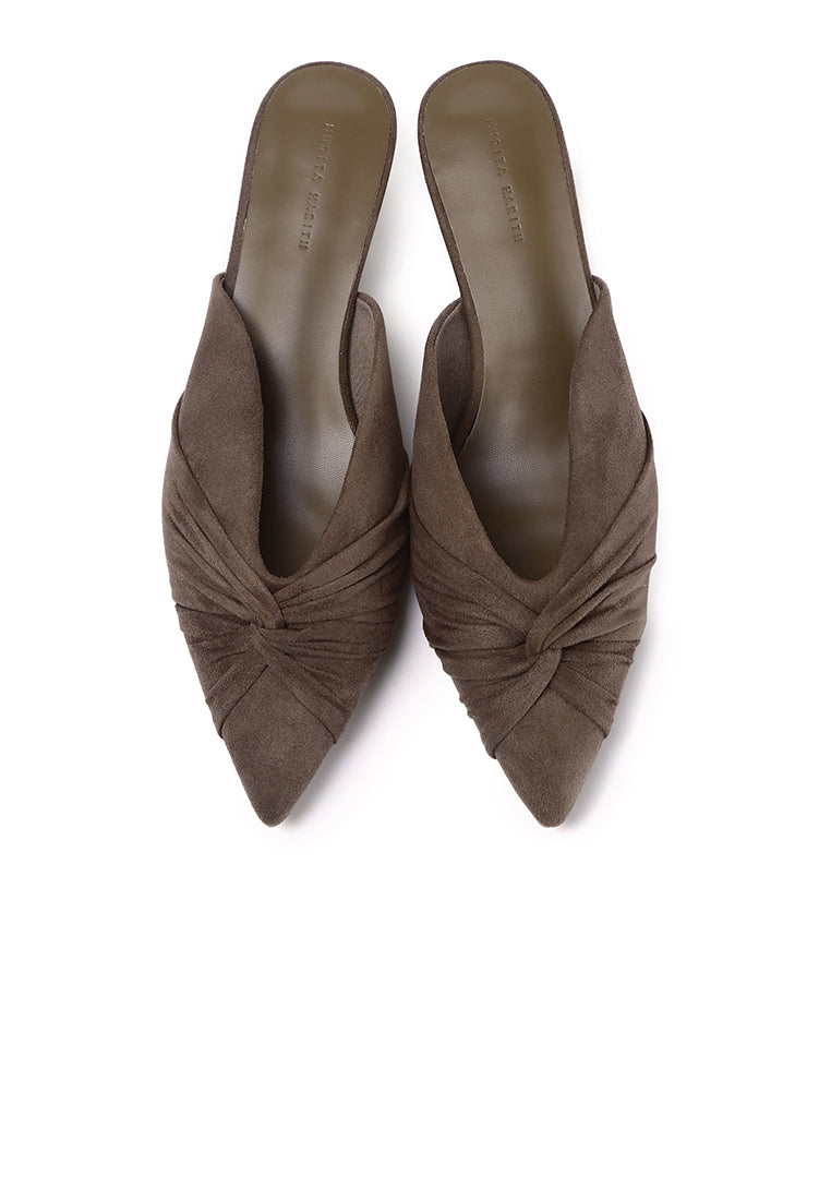 Hanara Pleated Slip-On Mules (Taupe)