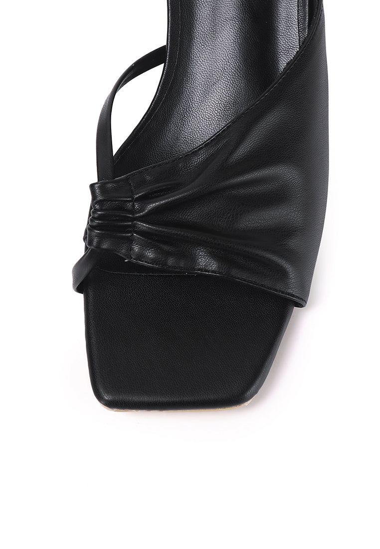 Hilya Pleated Square Toe Heels (Black)