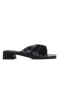 Hunera Asymmetric Pleated Low Heels Sandals (Black)