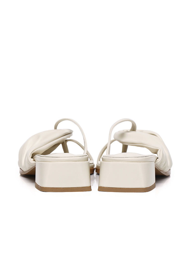 Hunera Asymmetric Pleated Low Heels Sandals (Cream)