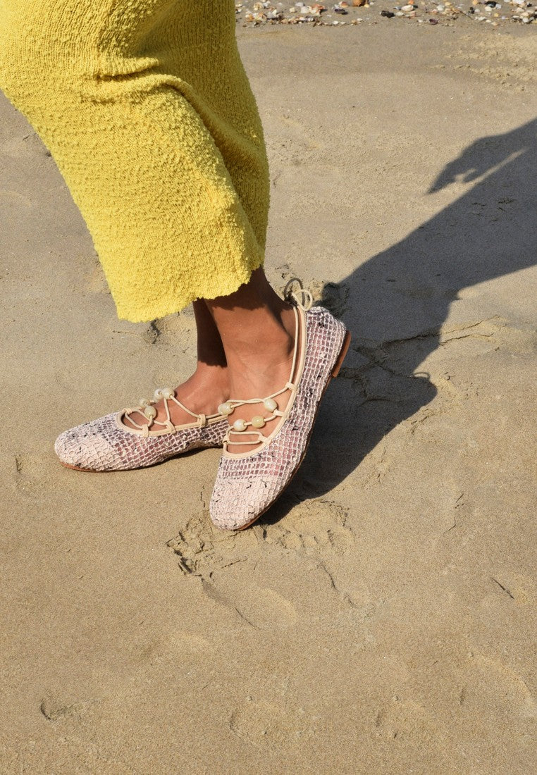 Nyla Strappy Ballerina Flats (Beige)